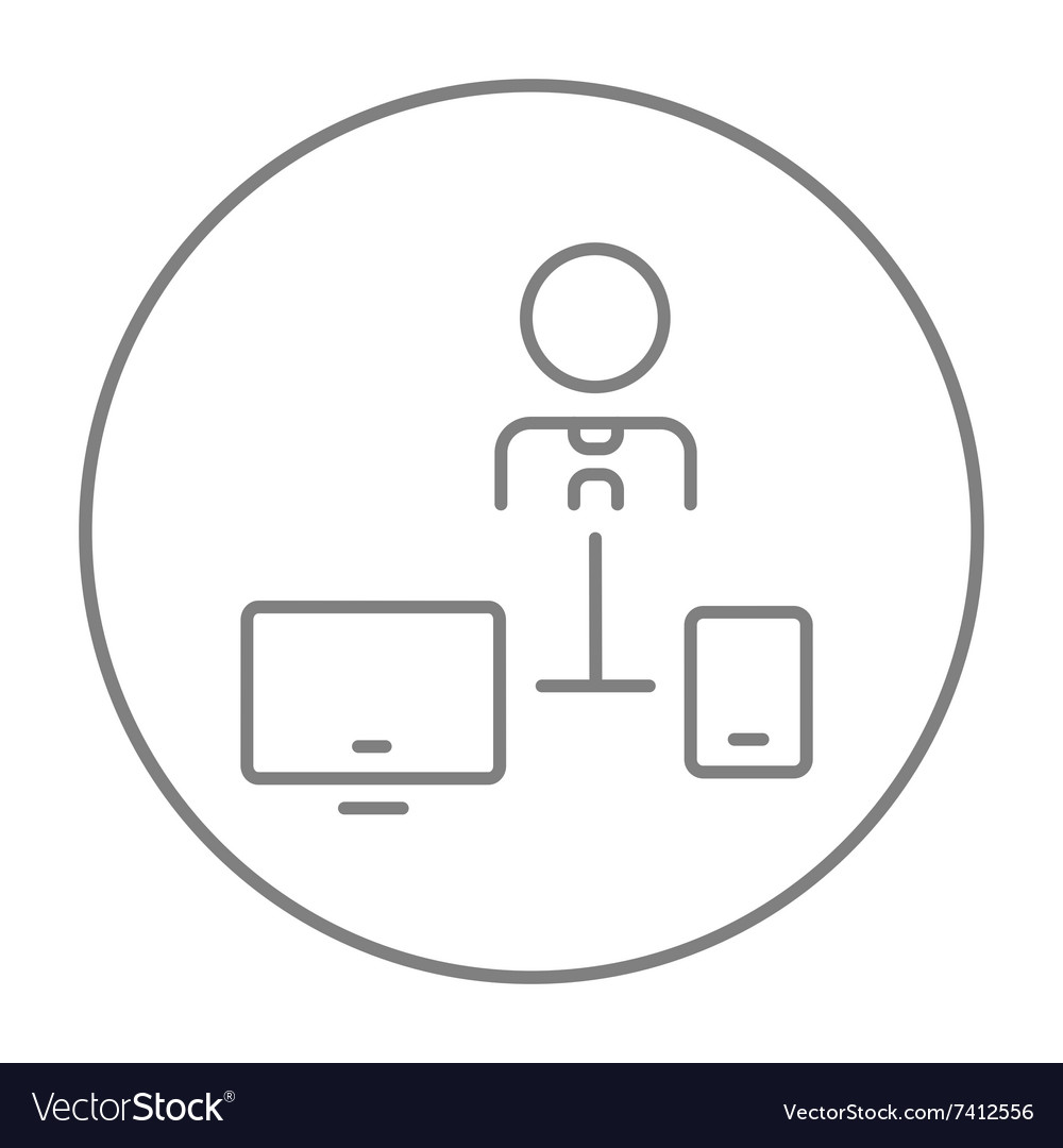 Man linked with computer and phone line icon Vector Image