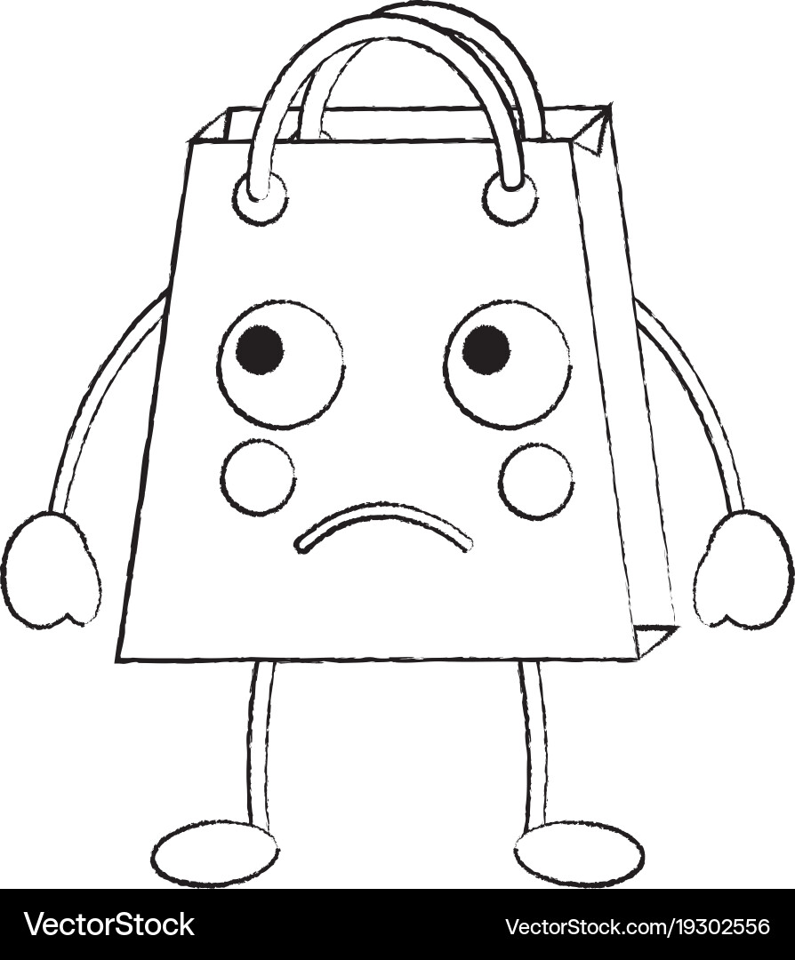 Shopping bag sad emoji icon image Royalty Free Vector Image