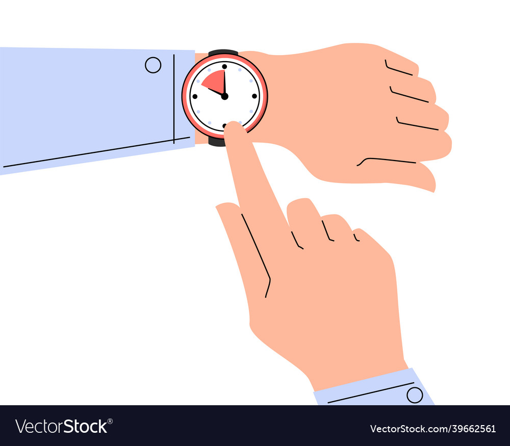 Finger pointing at watch on the hand