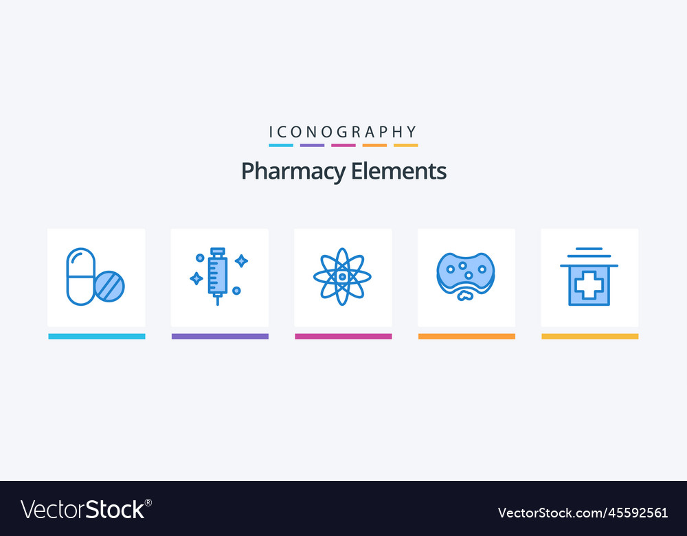 Pharmacy elements blue 5 icon pack including