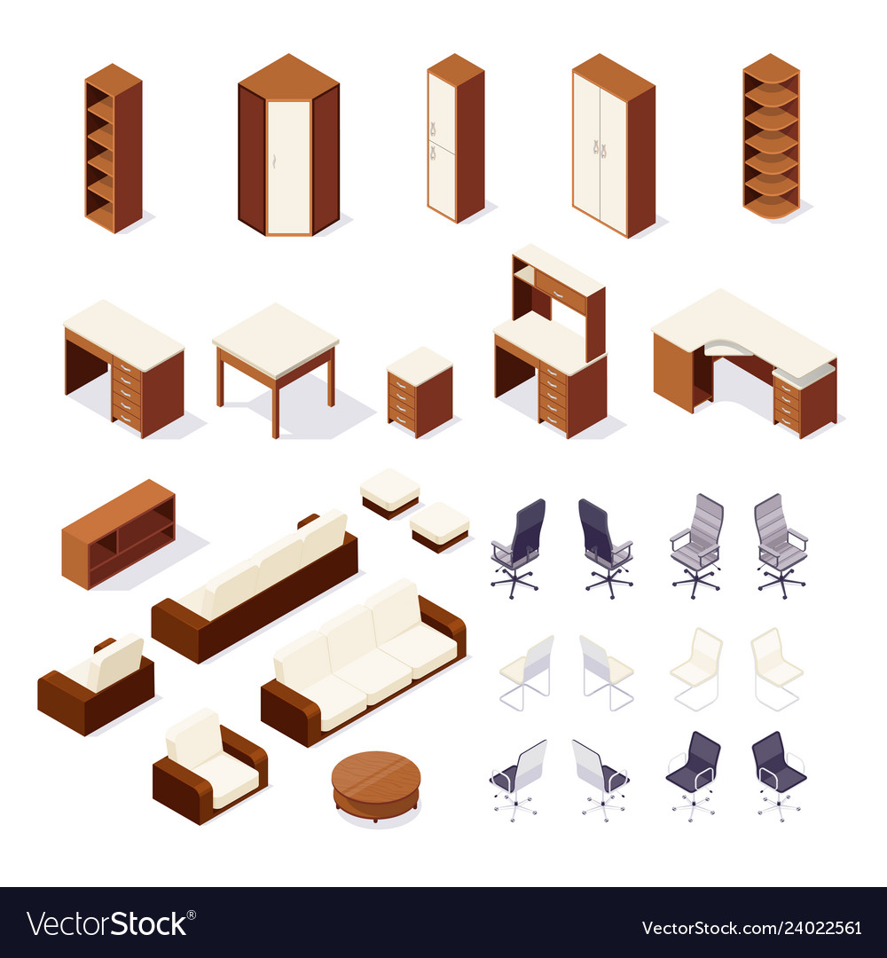 Set of isometric furniture isolated Royalty Free Vector