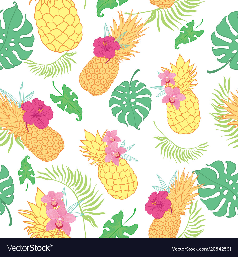 Tropical pineapples seamless repeat pattern vector image Tropical pineapples seamless repeat pattern