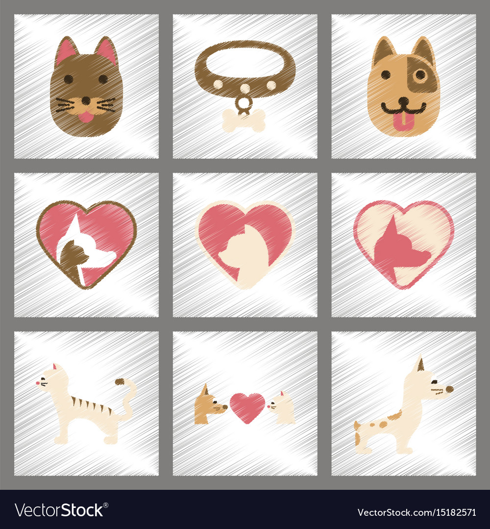 Montage flache Schattierung Stil Icons Hunde Katzen Haustiere