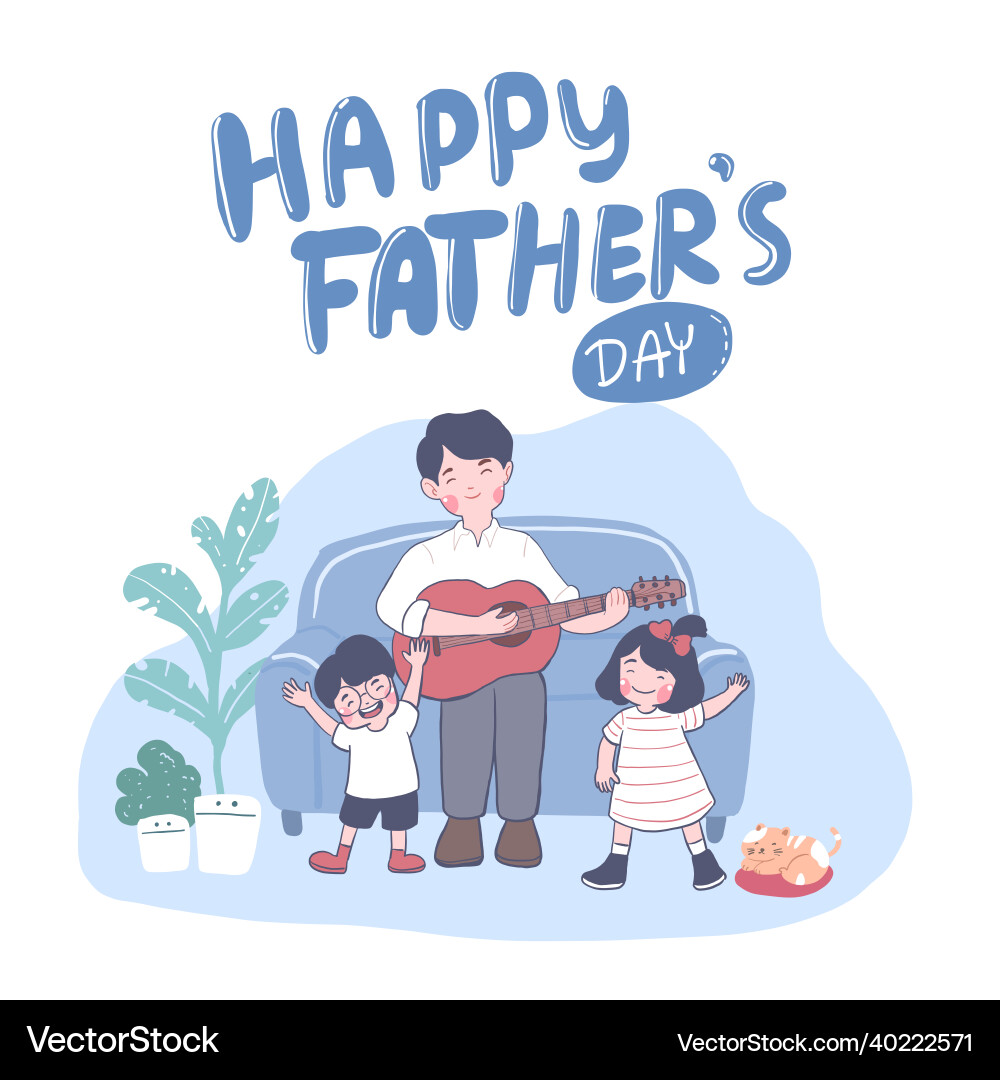 Happy fathers day father playing guitar Royalty Free Vector