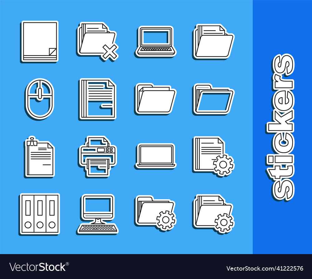 Set Line Folder Settings With Gears Document Vector Image