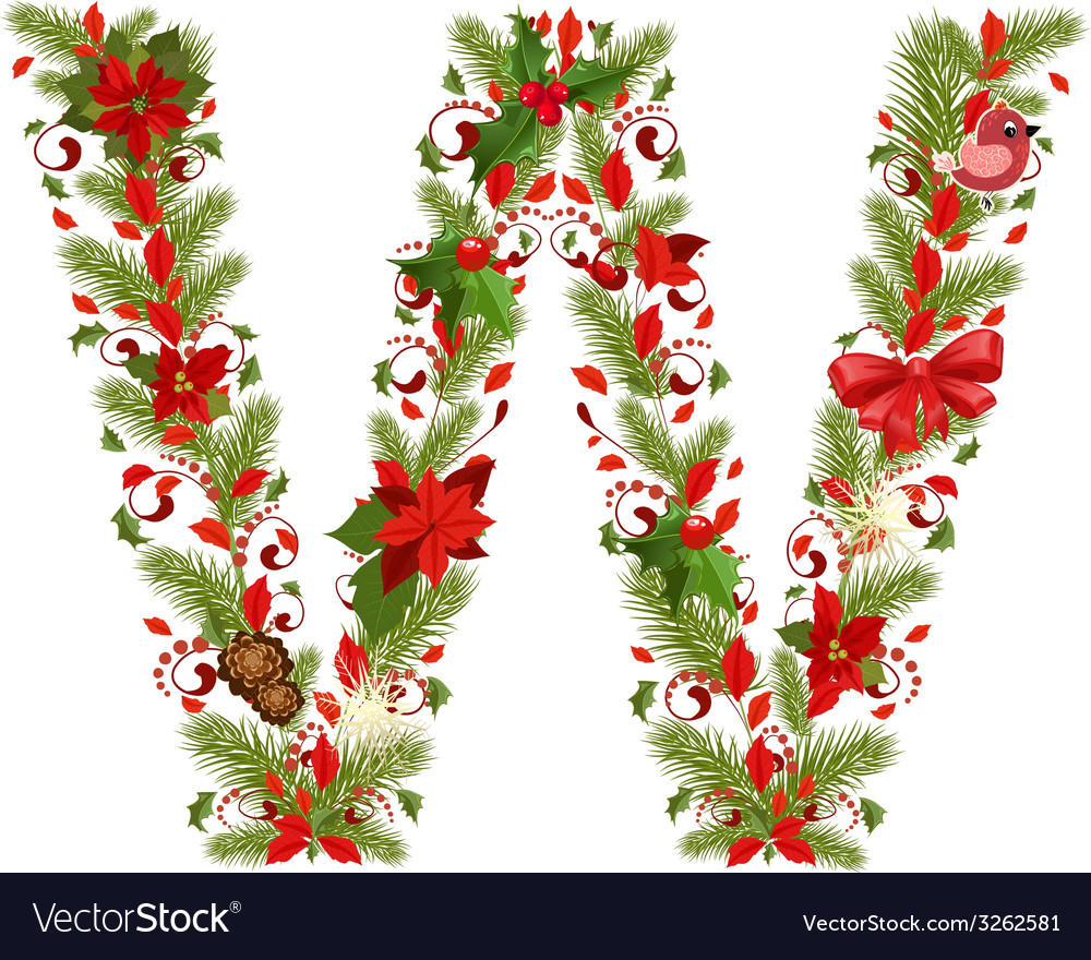 Christmas floral tree letter w