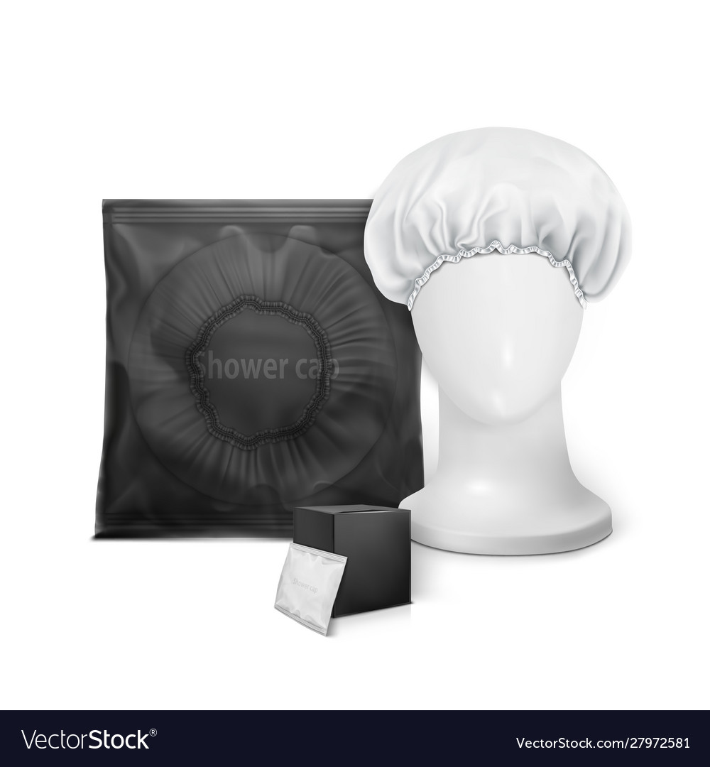 Set mock up white waterproof shower cap Royalty Free Vector