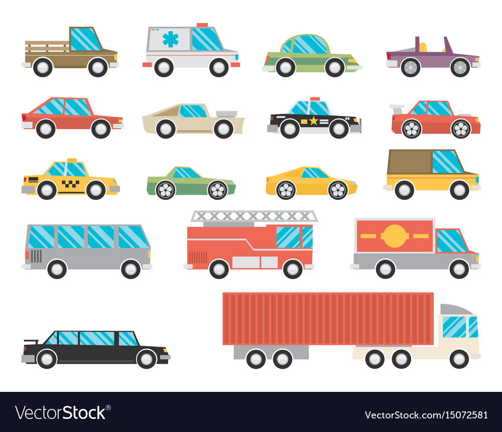 Set of cartoon cars flat Royalty Free Vector Image