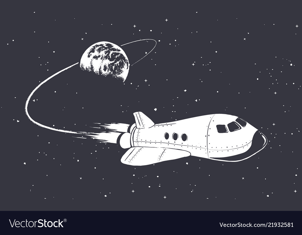 Spaceship flying from earth Royalty Free Vector Image