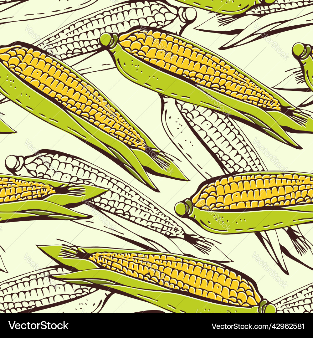 Sweet corn seamless pattern with fresh ripe Vector Image