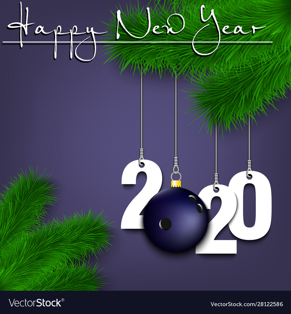 Bowling ball and 2020 on a christmas tree branch Vector Image