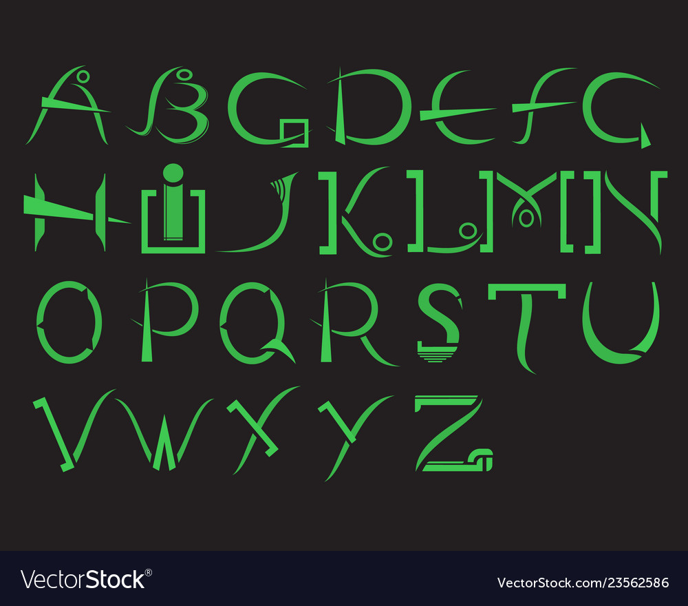 Modern green alphabet on a black background Vector Image