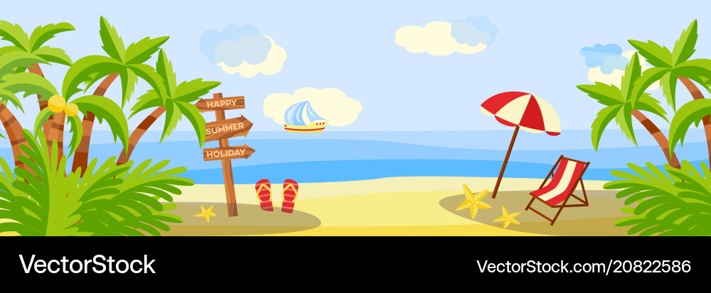 Summer Beach Vacation Horizontal Banner Royalty Free Vector