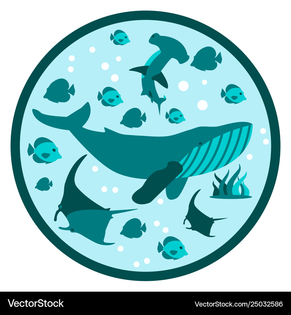 Underwater life flat round banner logo deep style Vector Image
