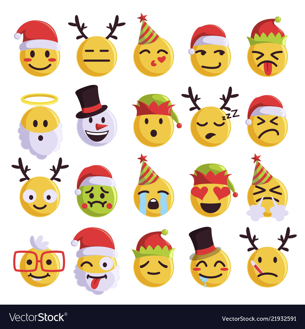 Download Christmas Emoji Funny And Cute Holiday Set Vector Image Yellowimages Mockups