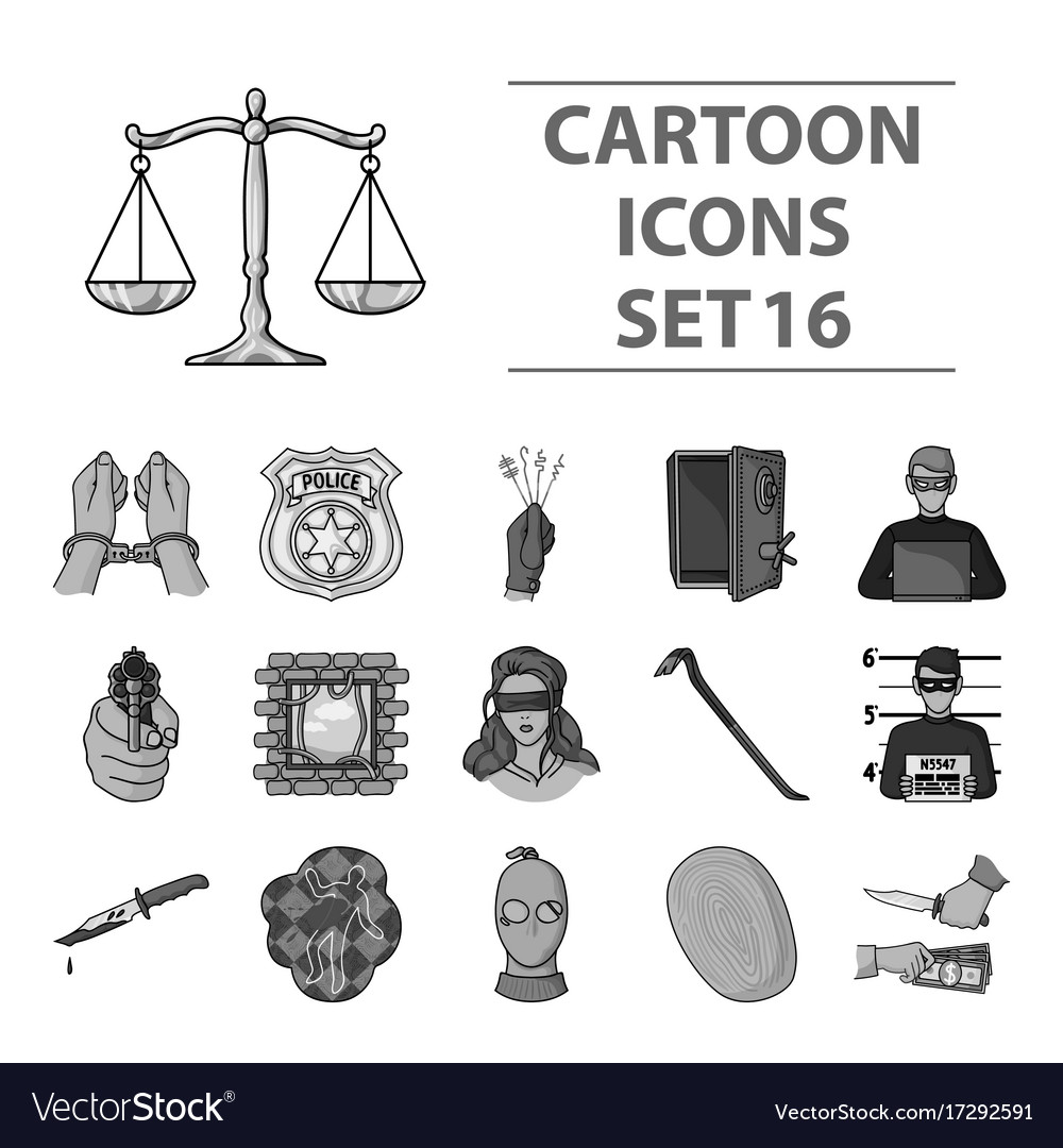 Crime set icons in monochrome style big