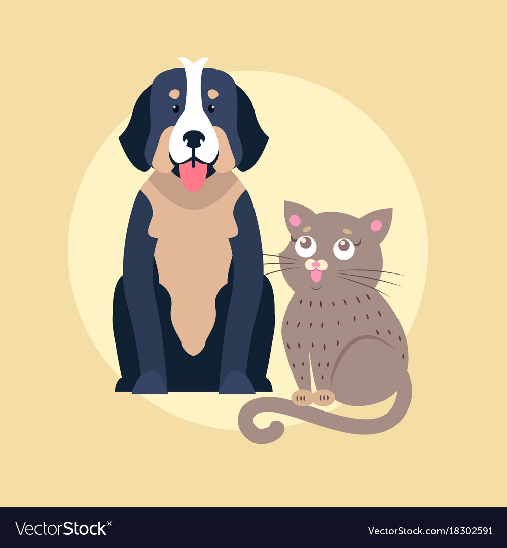 Cute dog and cat cartoon flat icon Royalty Free Vector Image