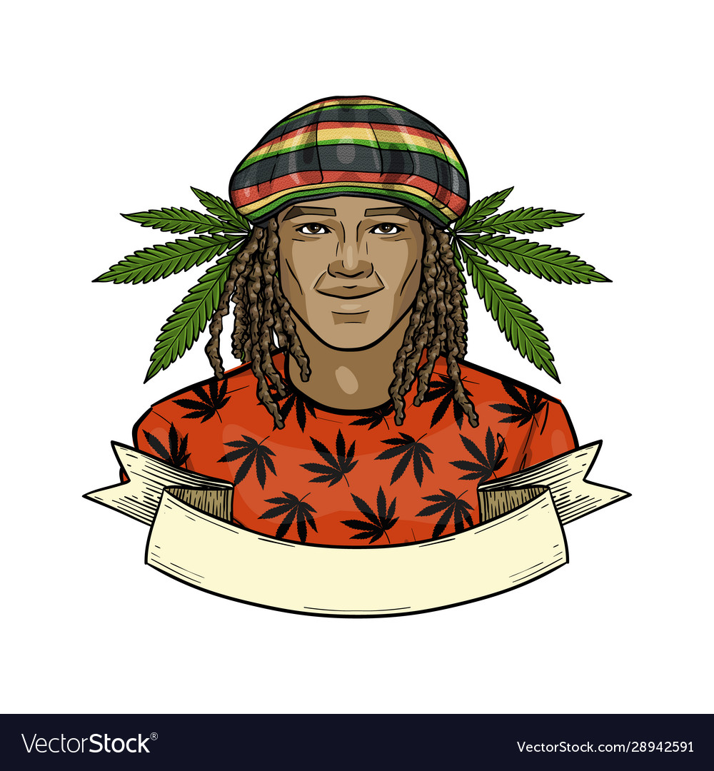 Hand drawn color sketch rastaman Royalty Free Vector Image