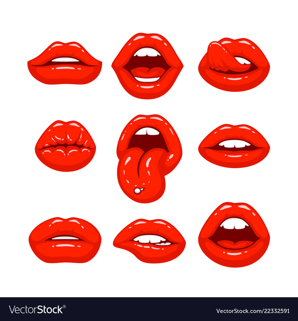 Red lips a collection Royalty Free Vector Image