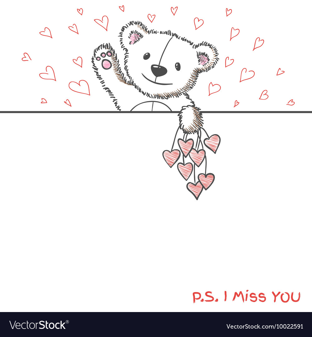 Romantic card with hand drawn cute bear