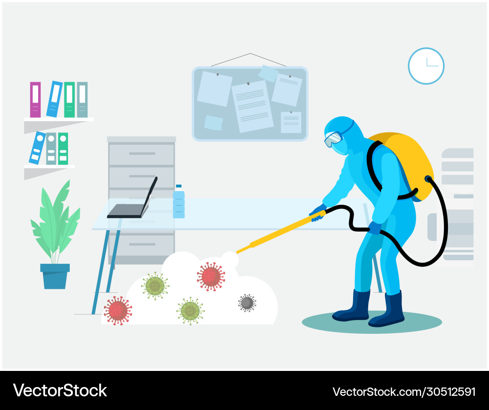 Sanitizing disinfectant an office for covid19 Vector Image