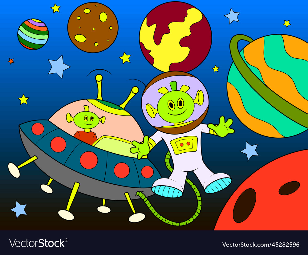 Aliens in space space background children color Vector Image