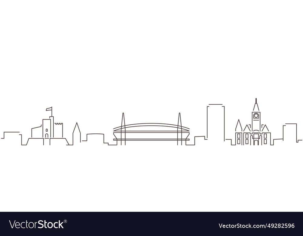 Cardiff dark line simple minimalist skyline Vector Image