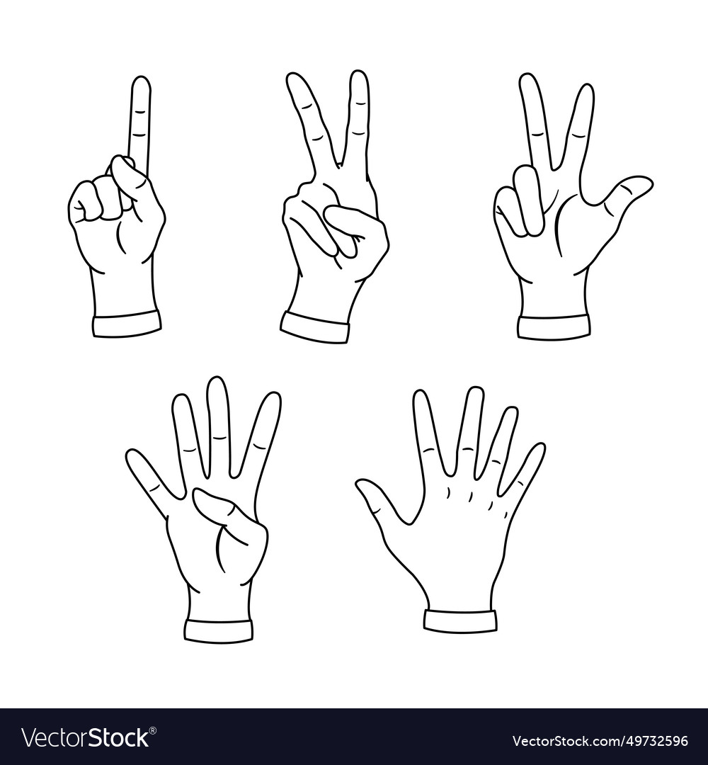 Hands showing numbers for coloring book cartoon Vector Image