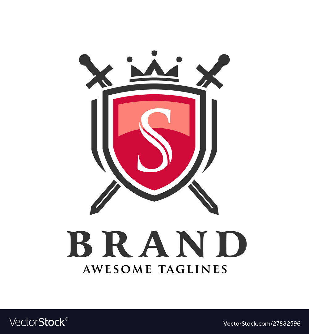 Letter s with two crossed swordsshield crown vector image Letter s with two crossed swordsshield crown