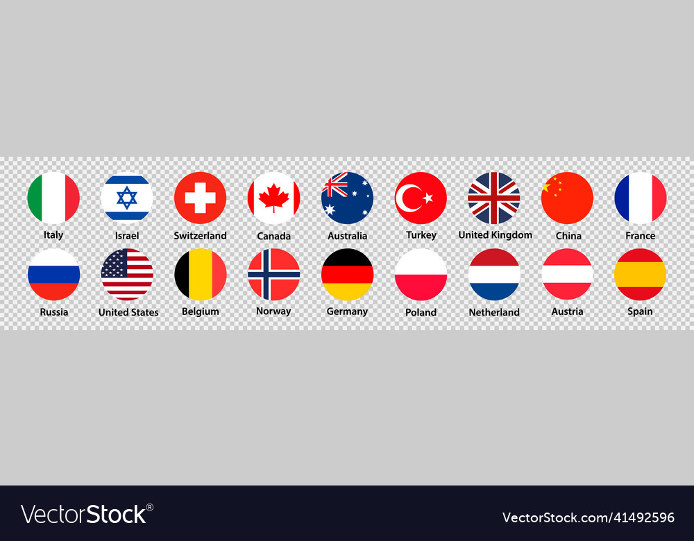 National flag icon set isolated on transparent Vector Image