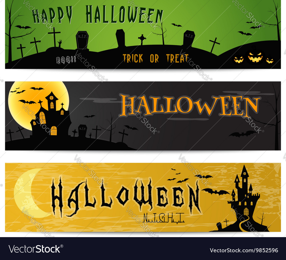 Three halloween landscape banners green dark