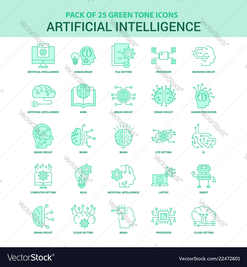 25 grüne künstliche Intelligenz Icon Set