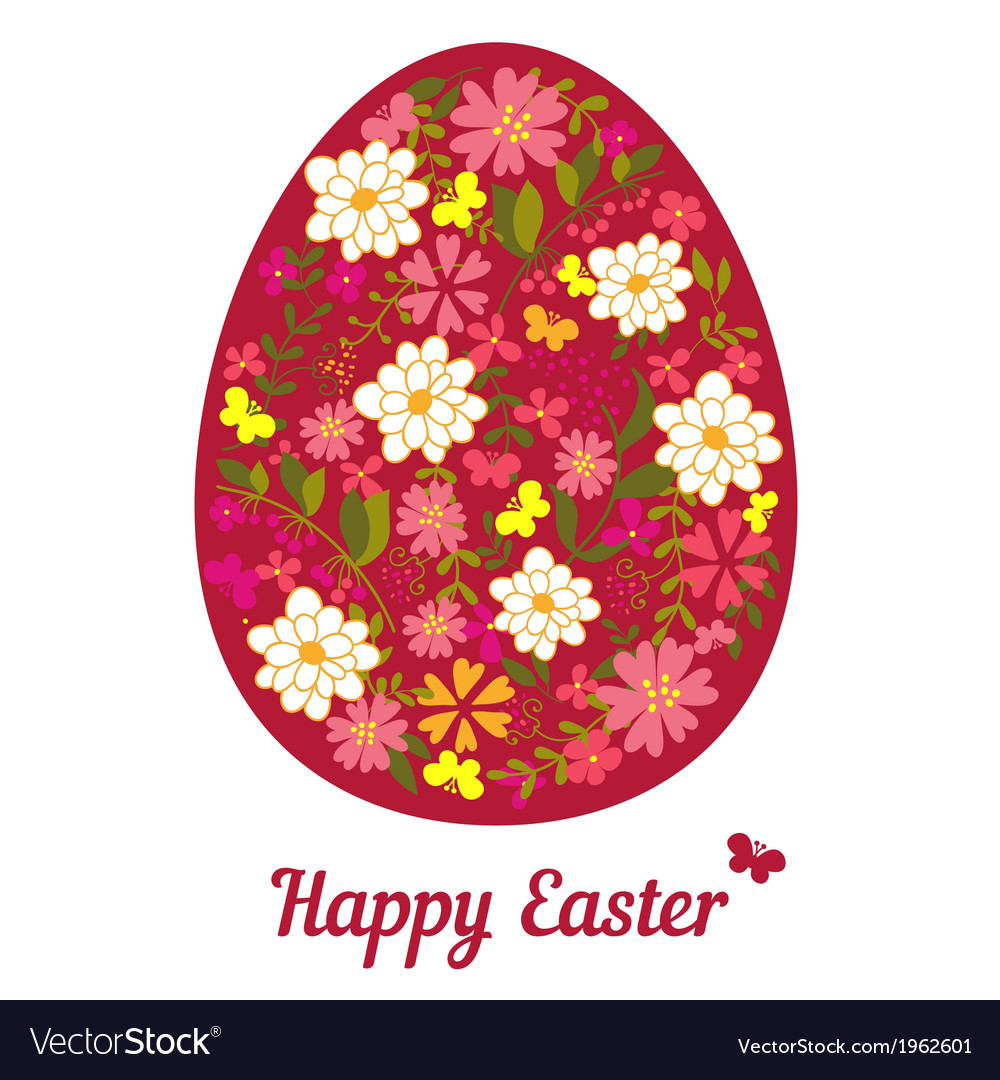 Easter egg from flowers with a text Royalty Free Vector