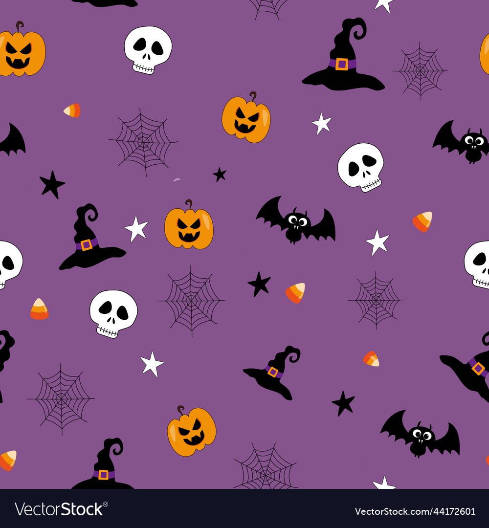 Halloween seamless pattern skull bat pumpkin Vector Image