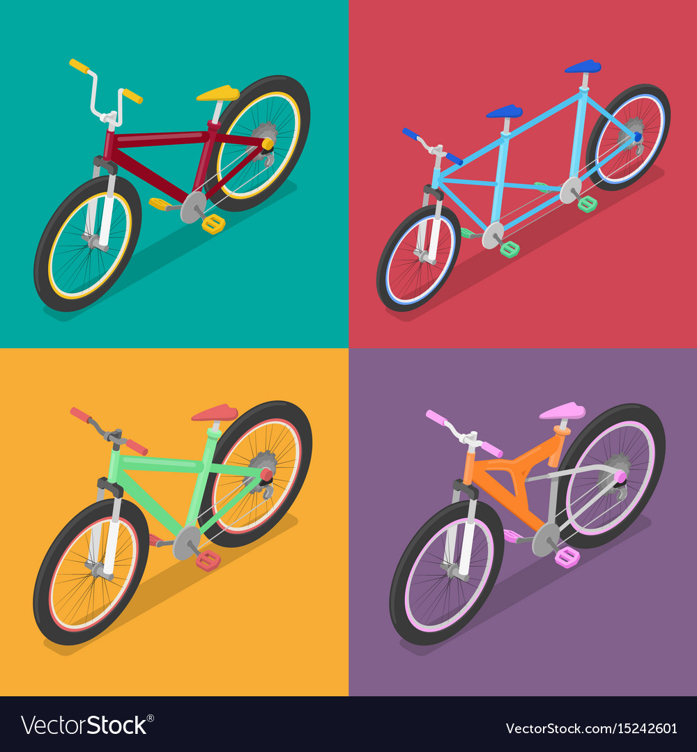 Isometric bicycle set with mountane bike Vector Image