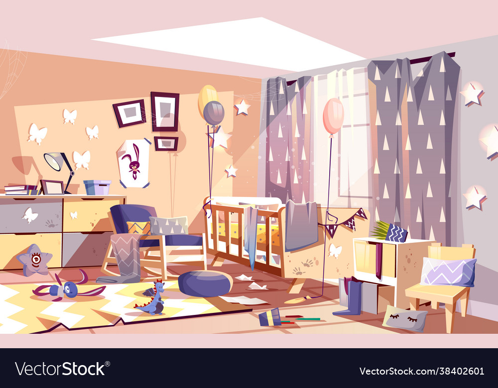 Messy child bedroom sunny interior cartoon Vector Image Messy child bedroom sunny interior cartoon Vector Image