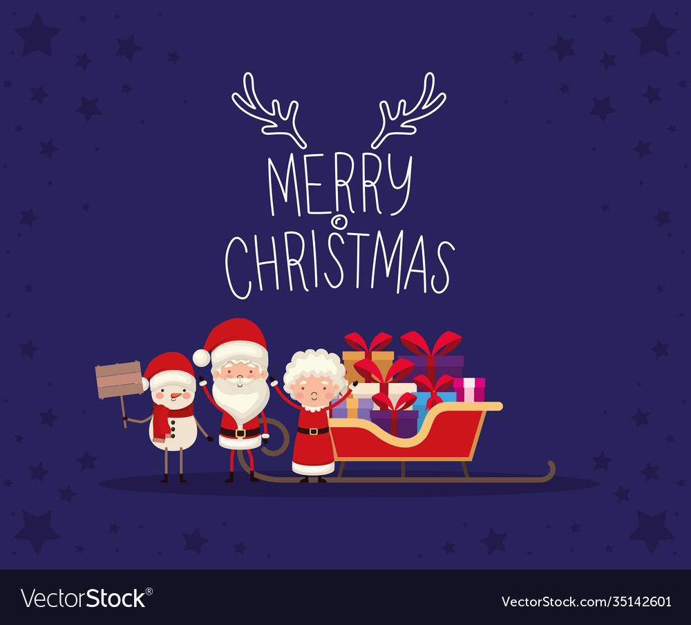 Set christmas characters and merry Royalty Free Vector Image