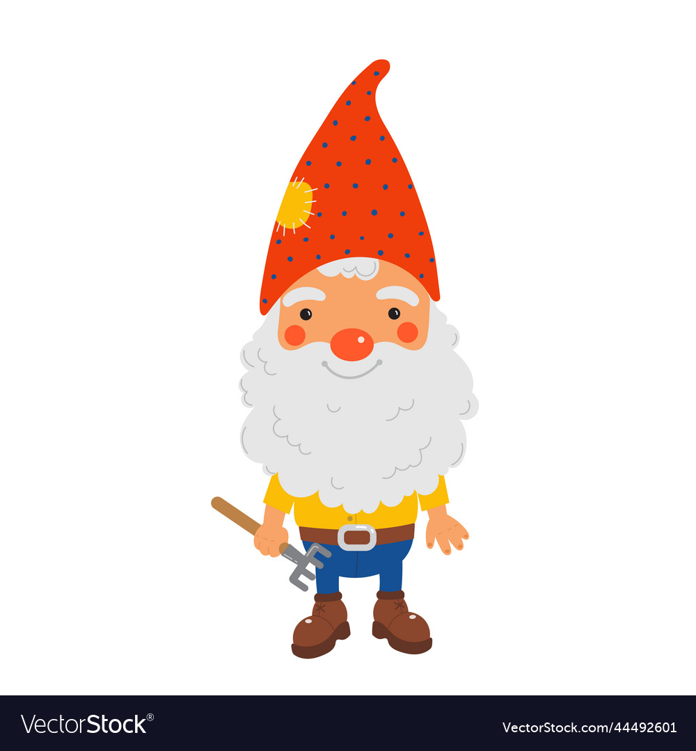 Smiling garden gnome flat Royalty Free Vector Image