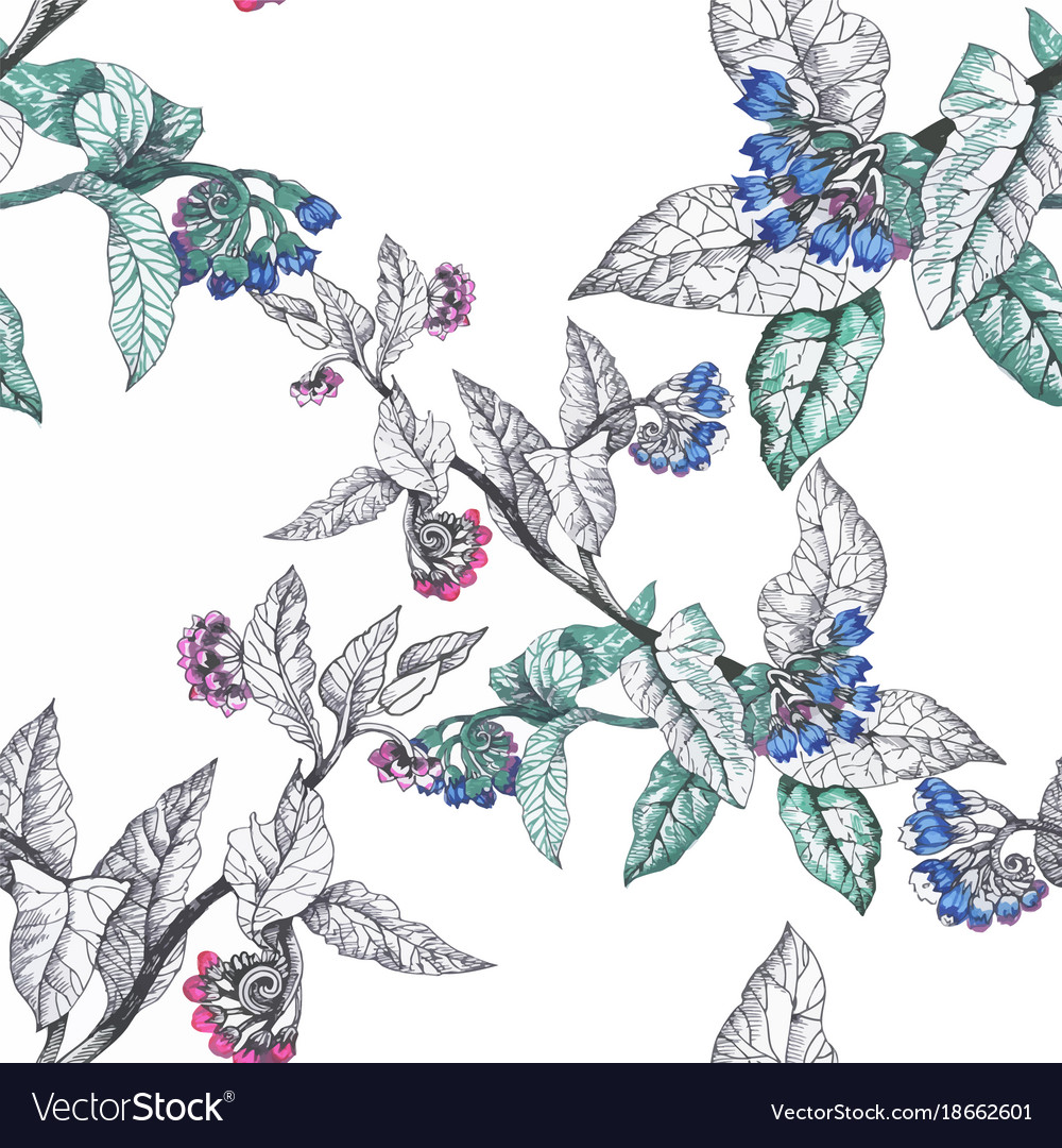 Watercolor seamless pattern with colorful flowers