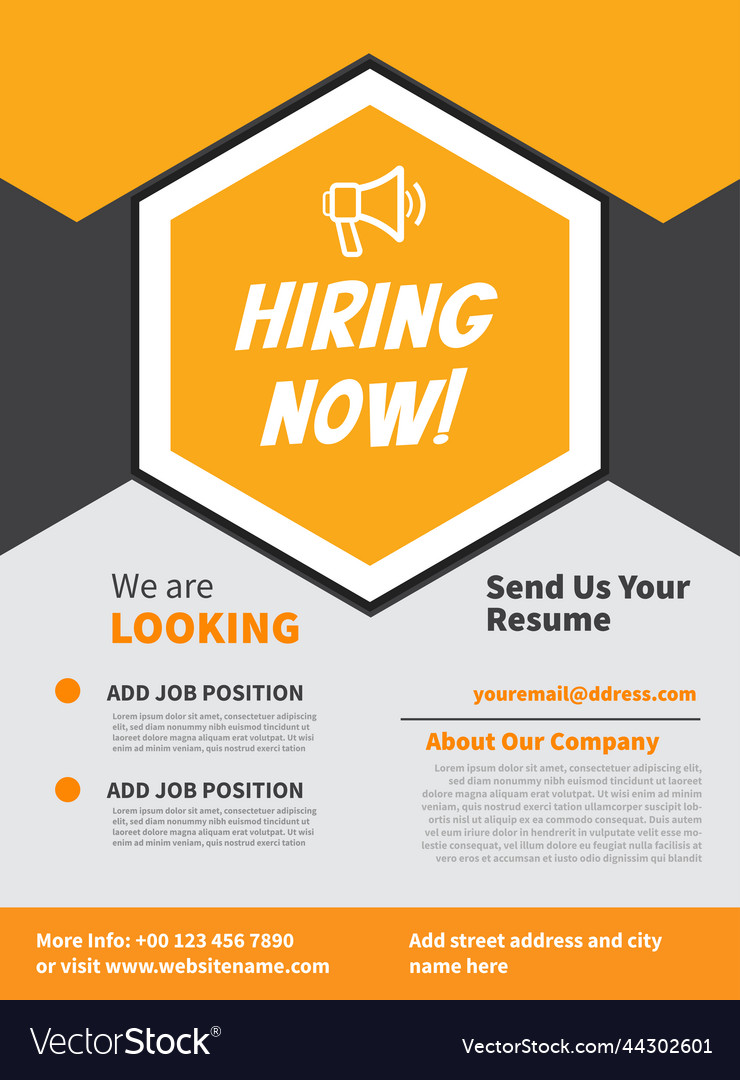 We are hiring now poster flyer design Royalty Free Vector