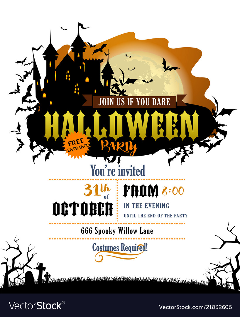 Halloween party invitation with dracula castle Vector Image