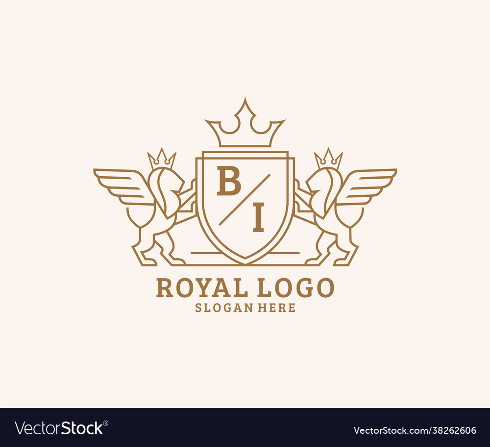 Initial bi letter lion royal luxury heraldiccrest Vector Image