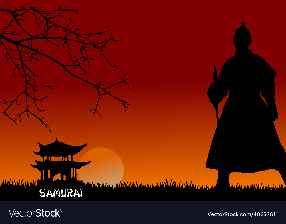 Black Silhouette Of Samurai With The Sword Vector Image