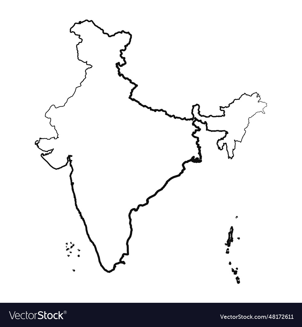 Hand Drawn Lined India Simple Map Drawing Vector Image