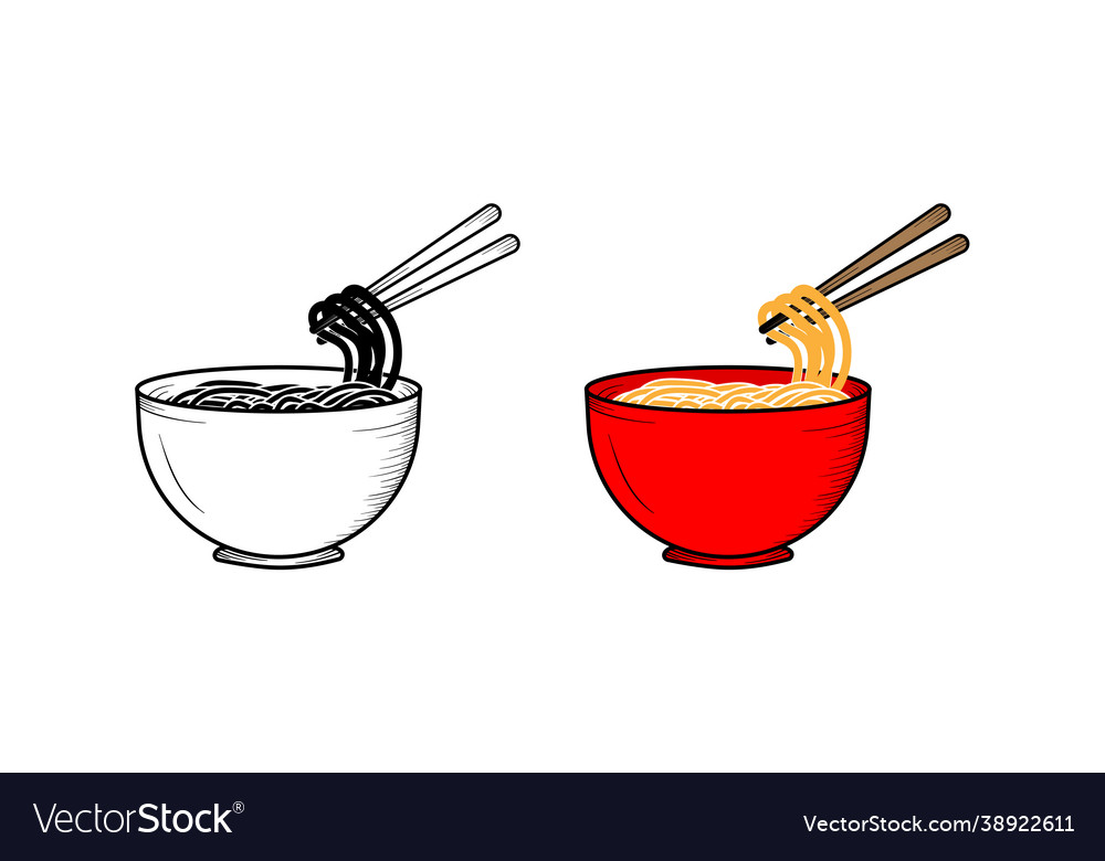 Noodles hand drawn sketch and color Royalty Free Vector