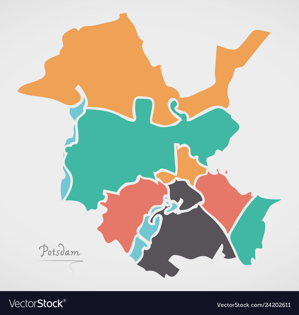 Potsdam map with boroughs and modern round shapes Vector Image