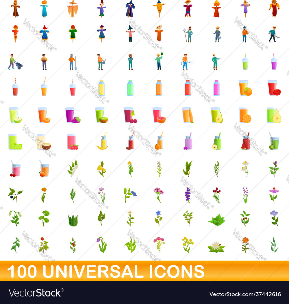 100 universal icons set cartoon style