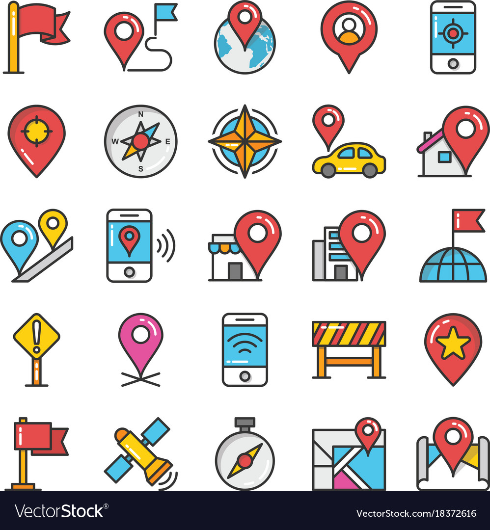 Maps and navigation colored icons set 5