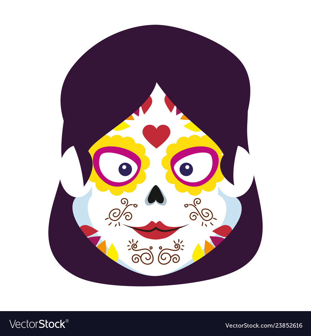 Mexica woman head with catrina mask