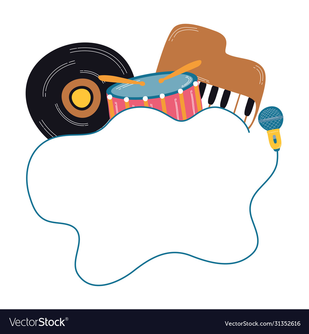 Music vinyl disk with instruments Royalty Free Vector Image